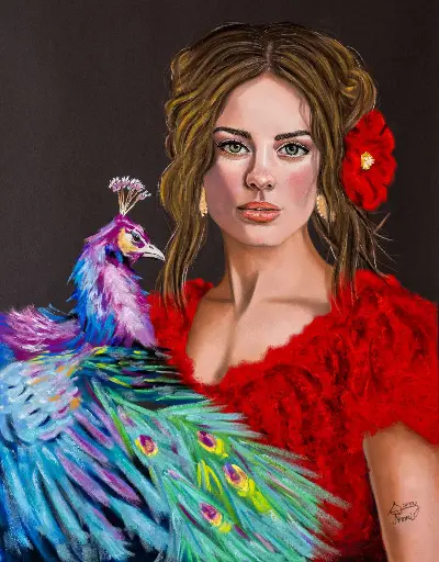 Lady And Peacock